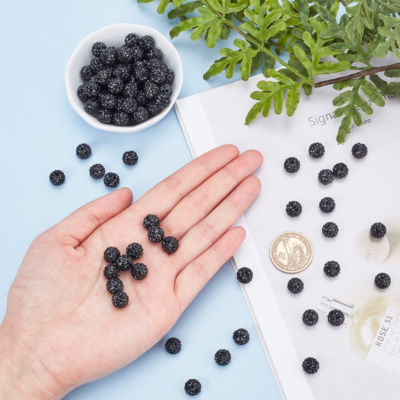 PH PandaHall 100pcs 10mm Black Rhinestones Beads Pave Disco Ball Clay Beads Shiny Round Baseball Bead Polymer Clay Crystal Bead for Bracelet Necklace Earring Jewelry Making Halloween Christmas Decor - Image 5